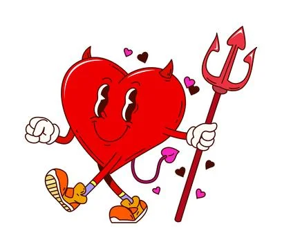Groovy Halloween heart character with devil horns Stock Illustration