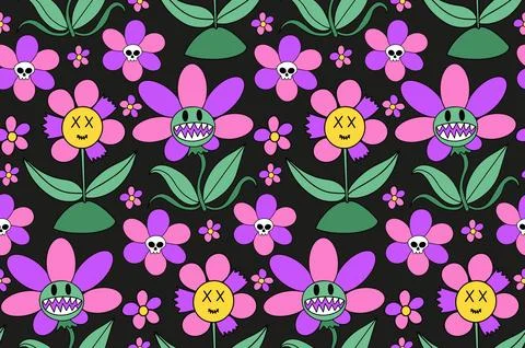 Groovy halloween seamless pattern 70s style. Psychedelic hippie endless texture Stock Illustration