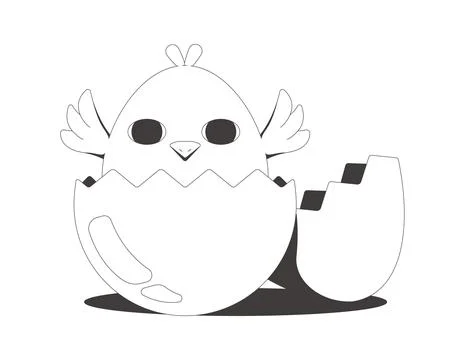 Groovy happy chick hatching flash message success line illustration Stock Illustration