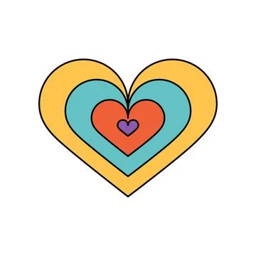 Groovy heart with frames of different colors with hippie vibe Illustration