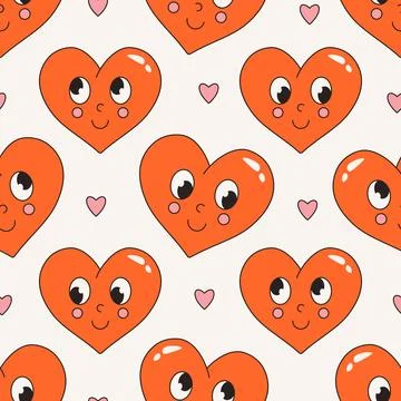 Groovy hearts pattern. Seamless funky heart print, funky psychedelic retro Stock Illustration