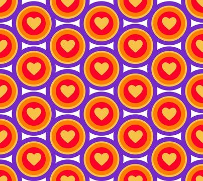 Groovy Hearts Seamless Pattern. Psychedelic Distorted Vector Background in 1970s Stock Illustration