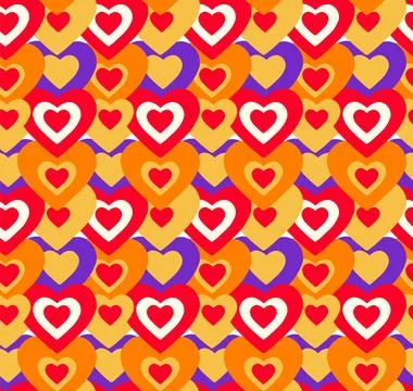 Groovy Hearts Seamless Pattern. Psychedelic Distorted Vector Background in 1970s イラスト素材