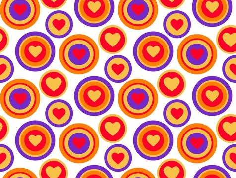 Groovy Hearts Seamless Pattern. Psychedelic Distorted Vector Background in 1970s Stock Illustration