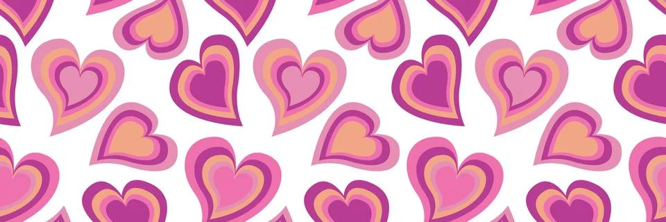 Groovy Hearts Seamless Pattern. Psychedelic Distorted Background in 1970s 1.. Illustrazione stock