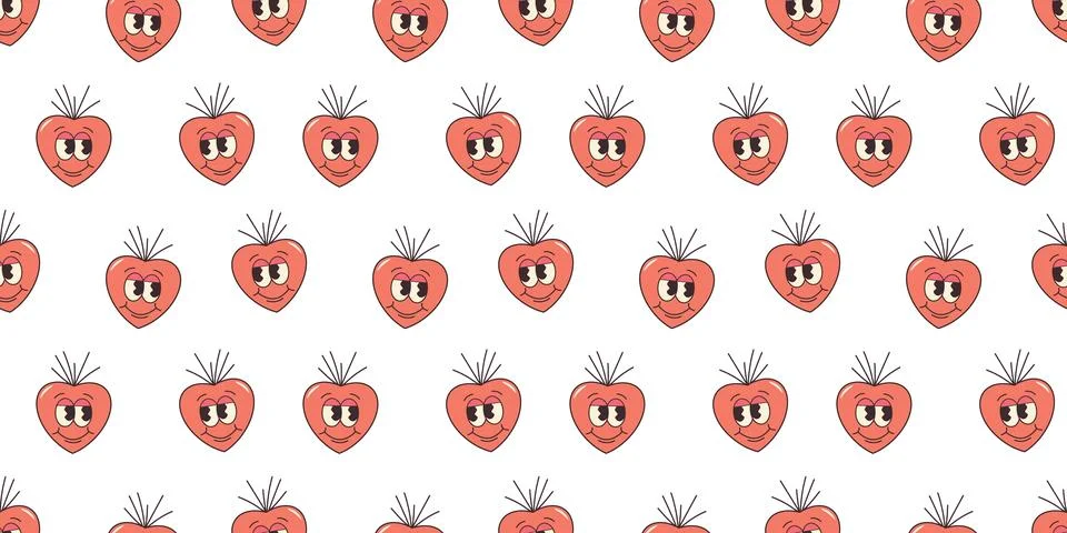 Groovy Hearts Seamless Pattern. Psychedelic Vector Background in 1970s-1980.. Stock Illustration