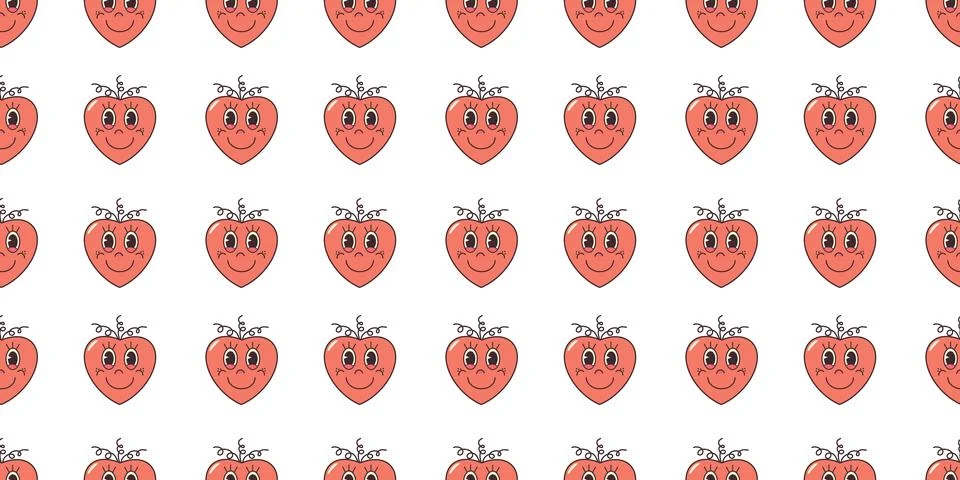 Groovy Hearts Seamless Pattern. Psychedelic Vector Background in 1970s-1980s  스톡 일러스트