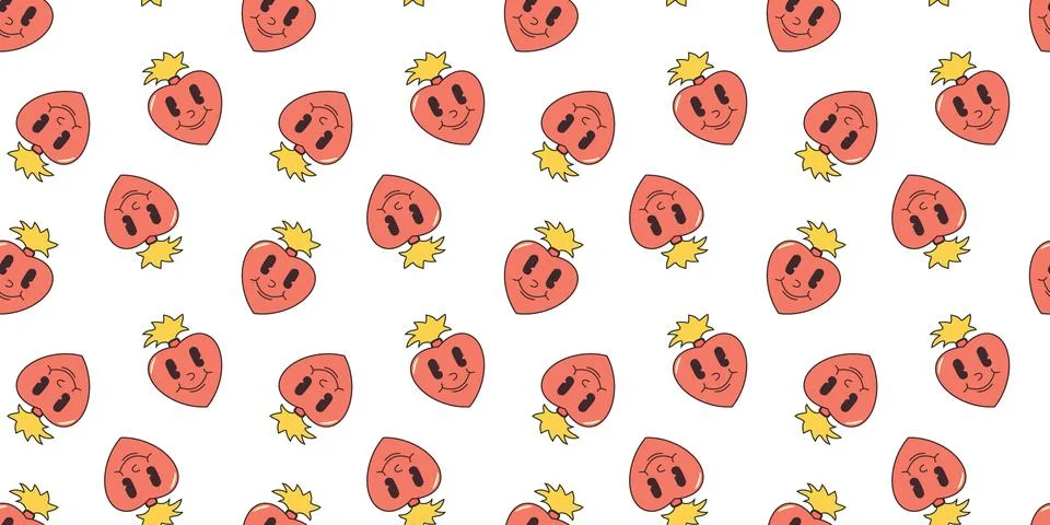 Groovy Hearts Seamless Pattern. Psychedelic hippie Retro style for print on t Stock Illustration