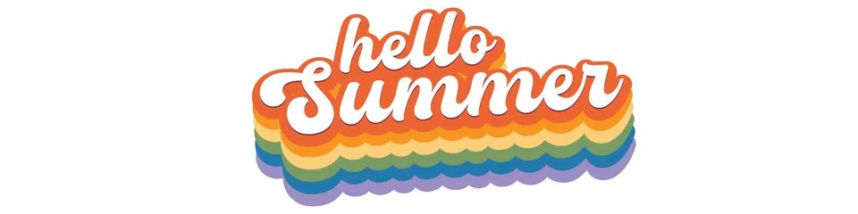 Groovy Hello summer logo vector isolated on transparent background. POP art Stock Illustration