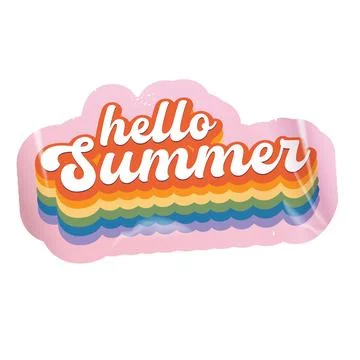 Groovy Hello summer vector pink plastic sticker isolated on transparent Stock Illustration