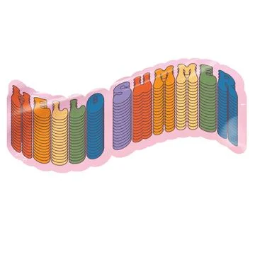 Groovy Hello summer vector pink plastic sticker isolated on transparent Stock Illustration