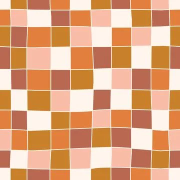 Groovy hippie 70s seamless pattern. Checkerboard, chessboard, mesh, waves 库存插图