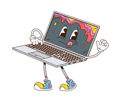 Groovy laptop notebook computer cartoon character Stock Illustration