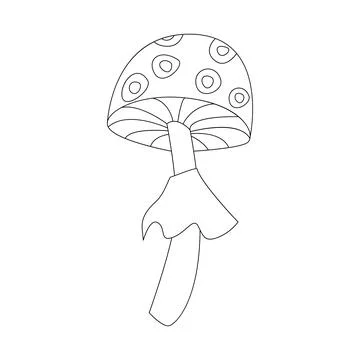 Groovy line psychedelic toadstool, mushroom with circle frames on cap Illustrazione stock