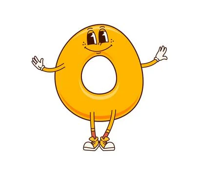 Groovy math number 0 Zero cartoon funny character Stock Illustration