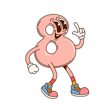 Groovy math number eight groovy happy character Stock Illustration