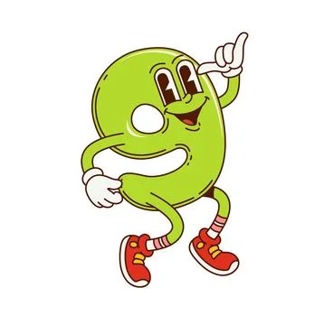 Groovy math number nine groovy funny character Stock Illustration
