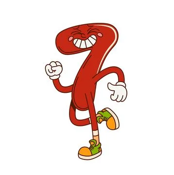 Groovy math number seven groovy cheerful character Stock Illustration
