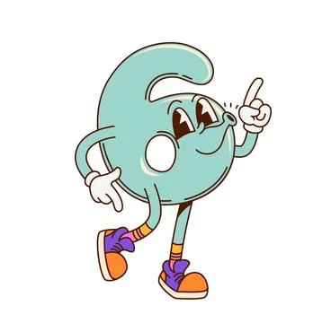 Groovy math number six groovy cute character Illustrazione stock