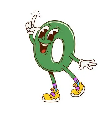 Groovy math number zero groovy cute character Stock Illustration
