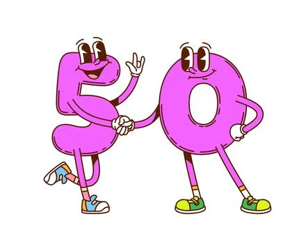Groovy math numbers, cartoon funny characters Stock Illustration