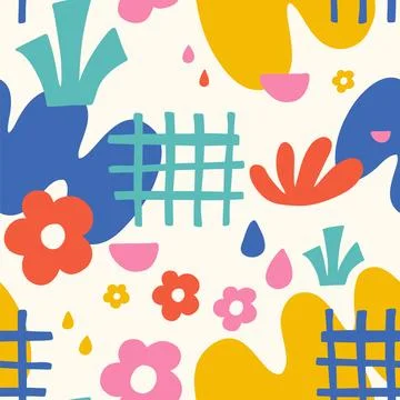 Groovy modern doodle pattern with retro style flowers. Stock Illustration