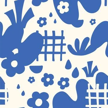 Groovy modern doodle pattern with retro style flowers. Stock Illustration
