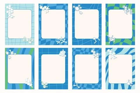 Groovy notebook sheets with molecular structures set including stickers and.. Stock Illustration