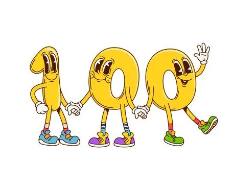 Groovy one hundred math number happy characters Stock Illustration