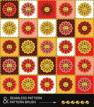 Groovy pattern with chamomiles, daisy in squares Stock Illustration