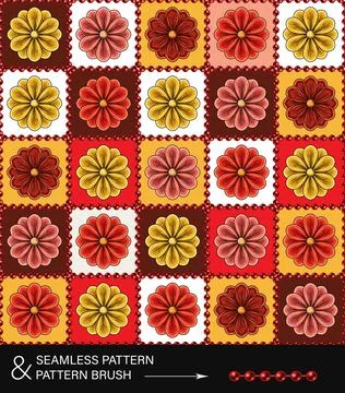Groovy pattern with chamomiles, daisy in squares Stock Illustration