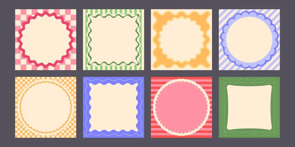Groovy patterned border frames set Illustrazione stock