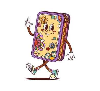 Groovy pencil case, funny school supply character Stock Illustration