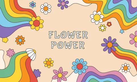 Groovy psychedelic flower power frame. Abstract art. Boho music banner. Bohem Stock Illustration