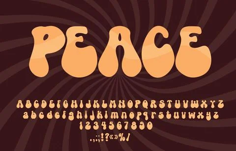 Groovy psychedelic font, funky hippy typeface Stock Illustration