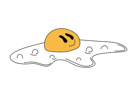 Groovy psychedelic fried egg character, breakfast food with funny face Stock Illustration