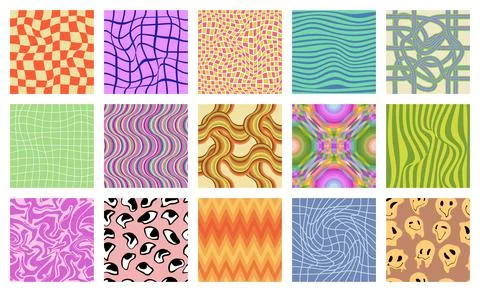 Groovy psychedelic pattern set, funky artistic hippie backgrounds, surreal 스톡 일러스트