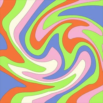 Groovy psychedelic wavy background . Retro 60s 70s liquid pattern. Modern wave Stock Illustration