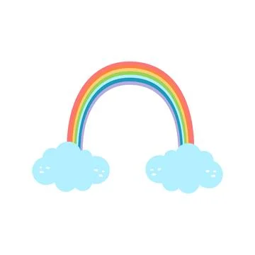 Groovy rainbow with clouds. Vector illustration flat Stock Illustration