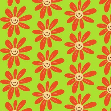 Groovy retro daisies pattern Illustrazione stock