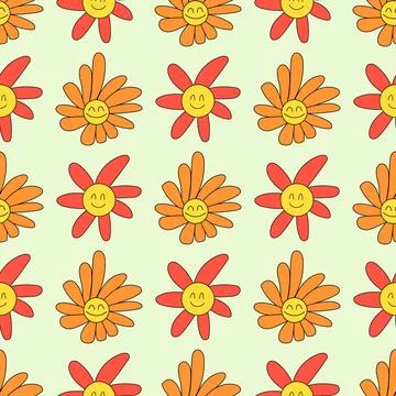 Groovy retro daisies pattern Stock Illustration