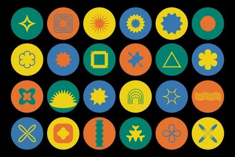 Groovy retro design elements, Naive playful abstract shapes sticker pack, T.. Stock Illustration