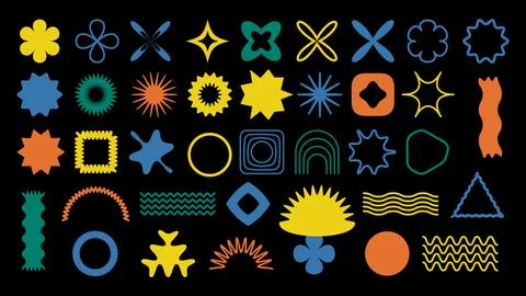 Groovy retro design elements, Naive playful abstract shapes sticker pack, T.. Stock Illustration