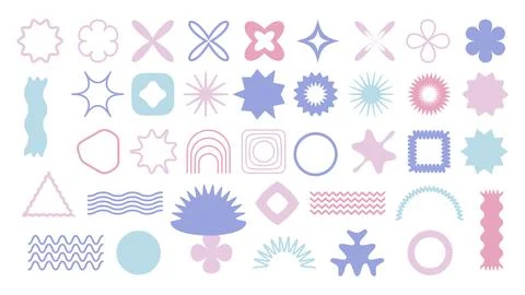 Groovy retro design elements, pastel Naive playful abstract shapes sticker .. Stock Illustration