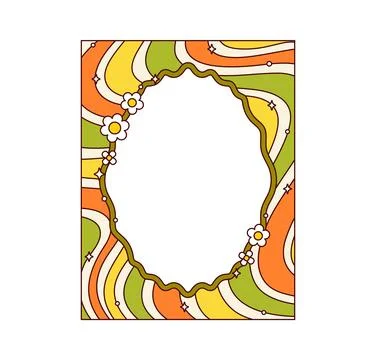 Groovy retro frame with wavy psychedelic border Stock Illustration