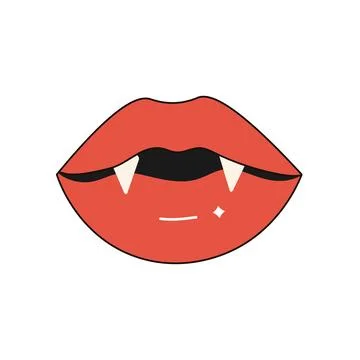 Groovy retro lips with vampire teeth, vector Stock Illustration