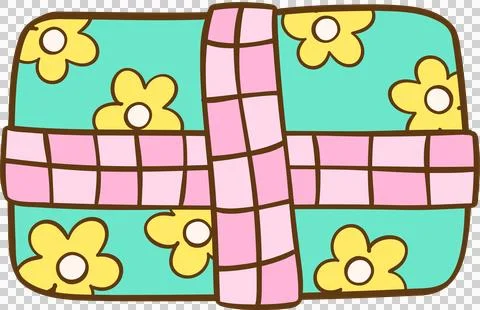 Groovy Retro Present Gift Doodle Hand Drawn Stock Illustration