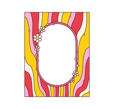 Groovy retro psychedelic oval frame and border Illustrazione stock