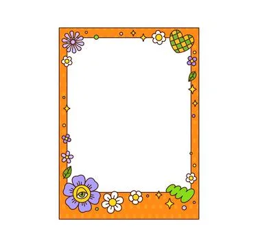 Groovy retro psychedelic wavy frame cartoon border 스톡 일러스트