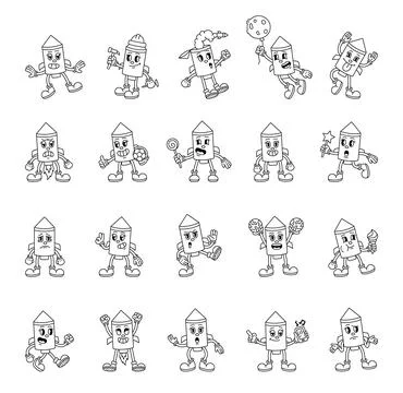 Groovy retro rocket characters Stock Illustration